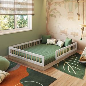Cama Montessoriana Casal Com Grade De Proteção Aveiro Branco