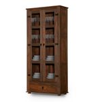 Cristaleira-Rustica-Madeira-Macica-2-Portas-Vidro-1-Gaveta-Imbuia-Classic-Shop-JM-01