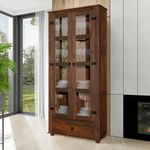 Cristaleira-Rustica-Madeira-Macica-2-Portas-Vidro-1-Gaveta-Imbuia-Classic-Shop-JM-05