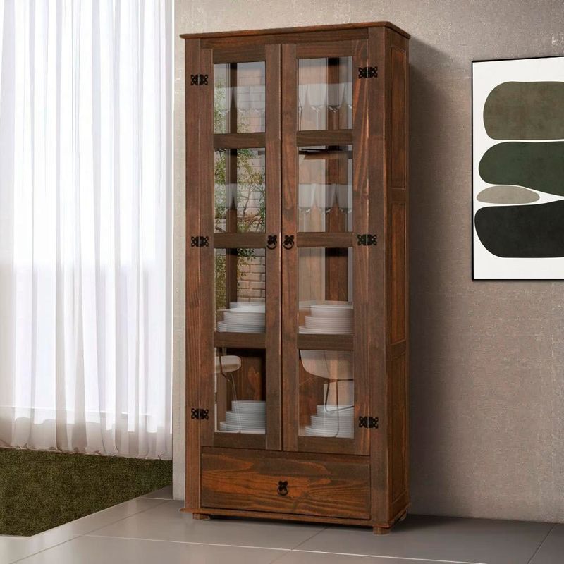 Cristaleira-Rustica-Madeira-Macica-2-Portas-Vidro-1-Gaveta-Imbuia-Classic-Shop-JM-07
