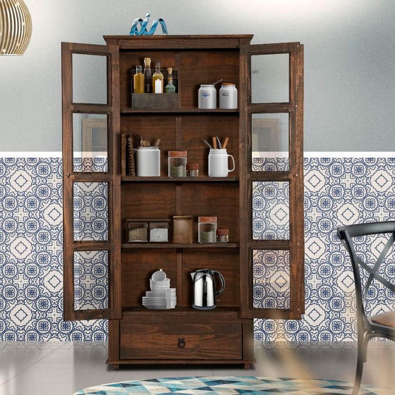Cristaleira-Rustica-Madeira-Macica-2-Portas-Vidro-1-Gaveta-Imbuia-Classic-Shop-JM-08