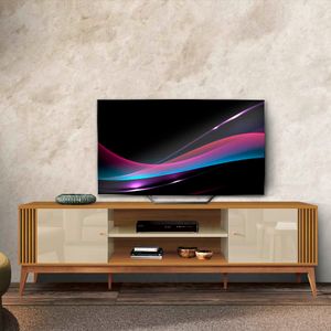 Rack Retrô TV 75 Polegadas Ripado Off White Cedro Legacy 2.0 EDN Móveis
