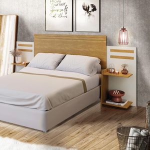 Cabeceira Queen Extensível 100% MDF Com Nichos Laterais Nature Off White Goldy Shop JM
