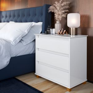 Mesa De Cabeceira Grande 3 Gavetas Branco E.J Móveis