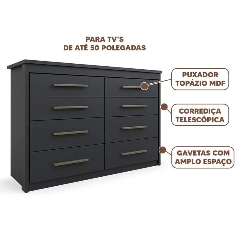 Comoda-Casal-Grande-8-Gavetas-Preto-Fosco-Gimel-Shop-Jm-04