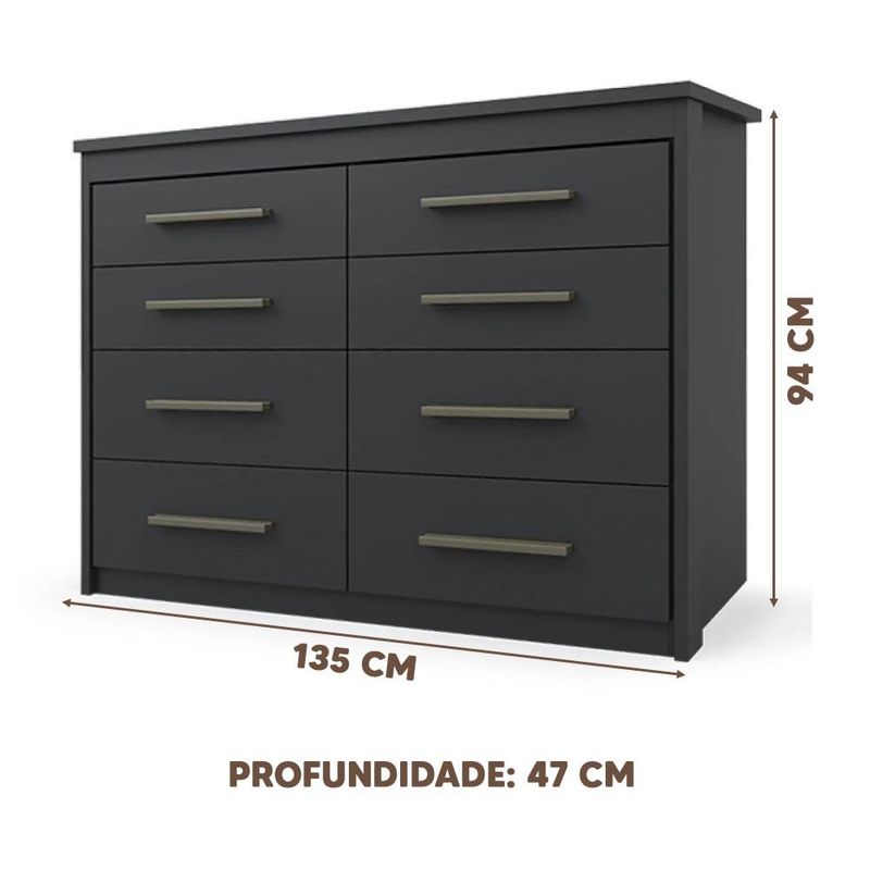 Comoda-Casal-Grande-8-Gavetas-Preto-Fosco-Gimel-Shop-Jm-02