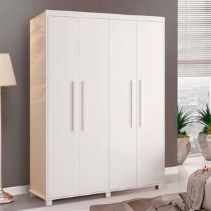Guarda Roupa Solteiro 100% MDF 4 Portas Branco Viena Fênix