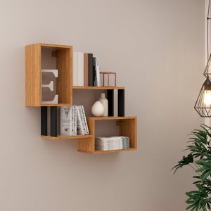 Nicho Decorativo Pradel Kit Nicho e Prateleira Industrial Freijó Preto
