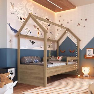 Cama Infantil Casinha Solteiro Aveiro Oak Sonho Móveis