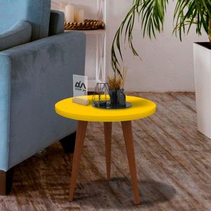 Mesa De Apoio Com Pés Em Madeira Maciça Tampo 100% MDF Amarelo Ollive Shop Jm