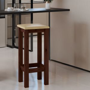 Banqueta De Madeira Maciça Alta Castanho Assento Estofado Material Sintético Bege Nemargi