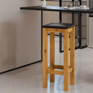 Banqueta De Madeira Maciça Alta Mel Assento Estofado Material Sintético Preto Nemargi