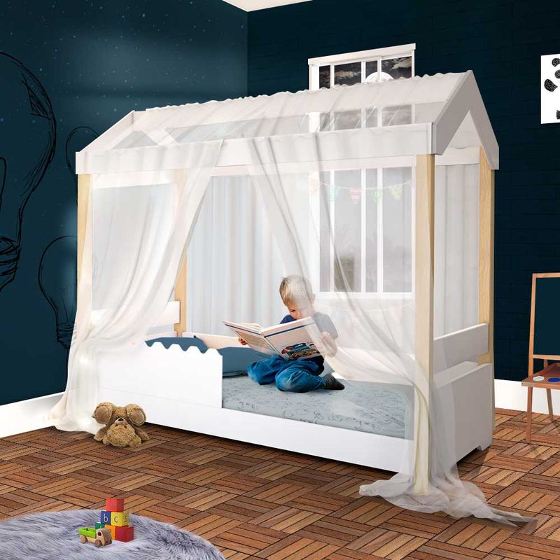 Cama-Montessoriana-Solteiro-Branco-Com-Voal-Branco-Jhulia-Divaloto-01