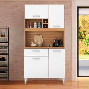 Armário Para Cozinha Pequena 4 Portas 1 Gaveta 91 cm Amêndola Branco Mauro JM Móveis