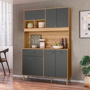 Armário Para Cozinha Pequena 6 Portas 1 Gaveta 120 cm Freijó Cinza Erva Doce Nicioli
