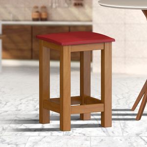 Banquinho De Madeira Maciça Baixo Mel Assento Estofado Material Sintético Vermelho Nemargi