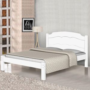 Cama Casal Lais 100% Mdf e Estrado 100% Madeira Basoto - Branco