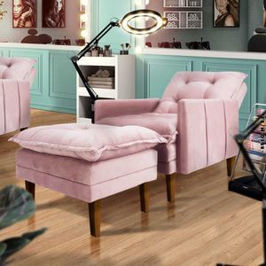 Poltrona Para Maquiagem Com Puff Veludo Rose Saint Shop JM