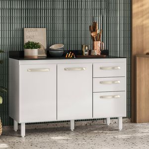 Gabinete Para Pia 1,20m 2 Portas 3 Gavetas Com Tampo Branco Austin Nicioli