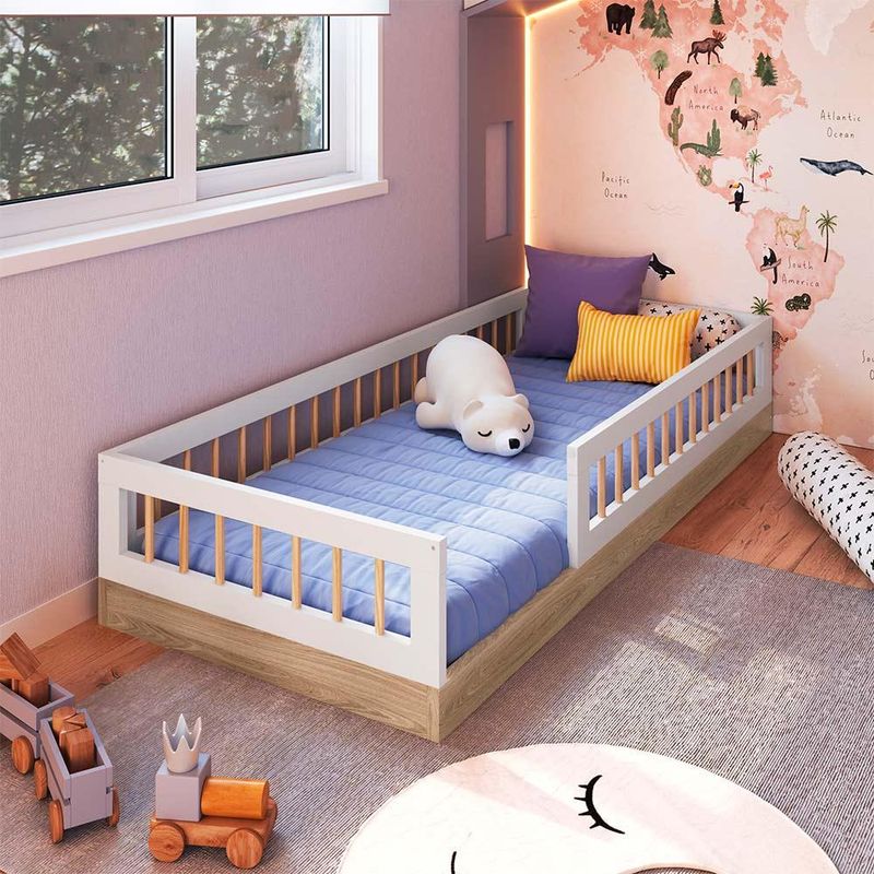 Cama-Montessoriana-Infantil-Solteiro-Com-Colchao-Branco-Shop-JM-01