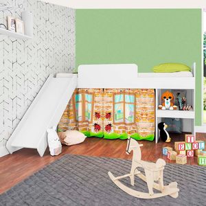 Cama Com Escorregador Cabaninha Solteiro Branco Playground Art In Móveis