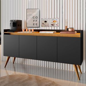 Aparador Buffet 4 Portas Preto Mel Gold