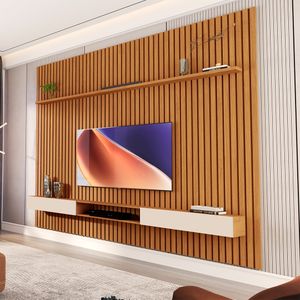 Painel Ripado Com Nicho Suspenso Para TV Até 75 Polegadas 2.2 Nature Off White Versátil Giga Móveis