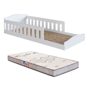 Cama Com Colchão Solteiro Gazin Montessoriana Infantil Proteção Lateral Encanto Completa Móveis