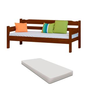 Sofá Cama Com Colchão Solteiro Madeira Maciça Castanho Nemargi
