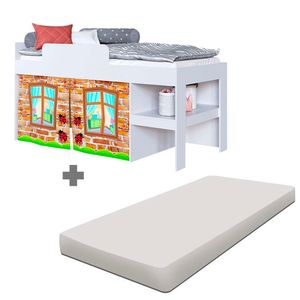 Cama Cabaninha Com Colchão Solteiro Branca Fantasia Shop JM