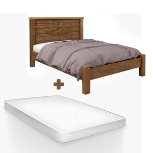 Cama Com Colchão Casal Anti Ruído 100% MDF Castanho Endesa JM