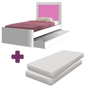 Bicama Com 2 Colchões Solteiro Branco E Rosa Luara Shop JM