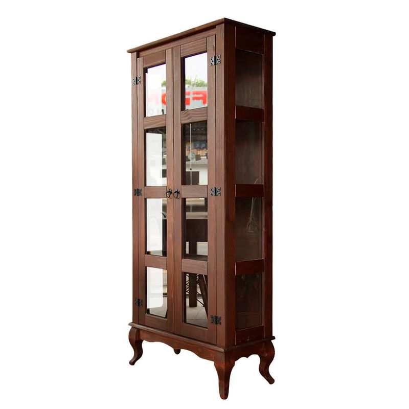 Cristaleira-Rustica-Madeira-Macica-2-Portas-Vidro-Lateral-Imbuia-D113VL-Denk-01