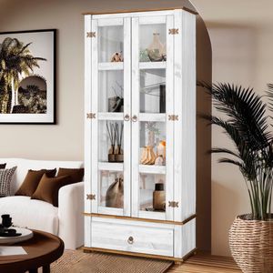 Cristaleira Rústica Madeira Maciça 2 Portas Vidro D106 Denk