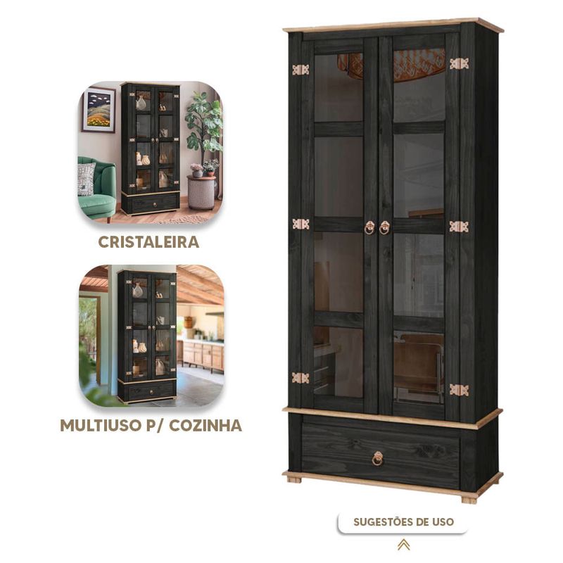 Cristaleira-Rustica-Madeira-Macica-2-Portas-Vidro-Preto-Garapa-D106-Denk-06