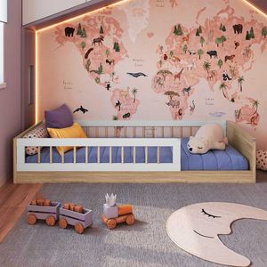 Cama De Chão Infantil Solteiro 85 x 194 cm Proteção Lateral Anna Shop JM