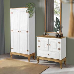 Guarda Roupa 2 Portas Com Cômoda Pequena Madeira Maciça Rústico Shop JM