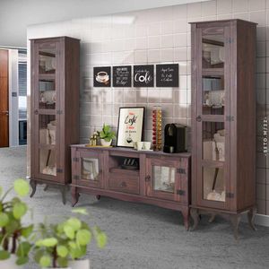 Kit Cozinha Rústica Madeira Maciça 3 Peças Portas Em Vidro Shop JM