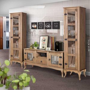 Kit Cozinha Rústica Madeira Maciça 3 Peças Portas Em Vidro Shop JM