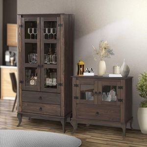 Cristaleira 2 Portas Vidro Com Balcão Rústico Madeira Maciça Shop JM