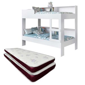 Beliche Com 2 Colchões Castor Solteiro Com Nichos Branco Shop JM