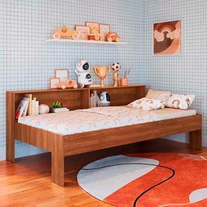Cama Solteiro Com Colchão Castor Nichos Laterais Nogal Shop JM