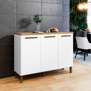 Balcão Armário Multiuso 3 Portas 104cm Branco Cinamomo Arte Móveis Shop JM