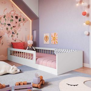 Cama Montessoriana Solteiro Infantil Affetto com Grades de Proteção